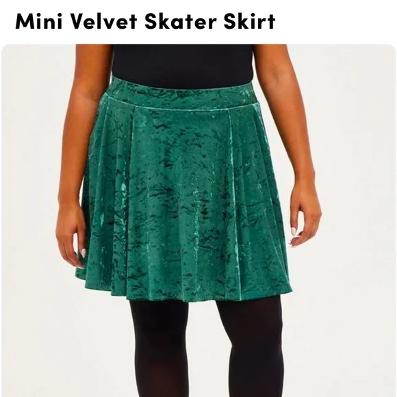 torrid Skirts Torrid Mini Green Velvet Skater Skirt Poshmark
